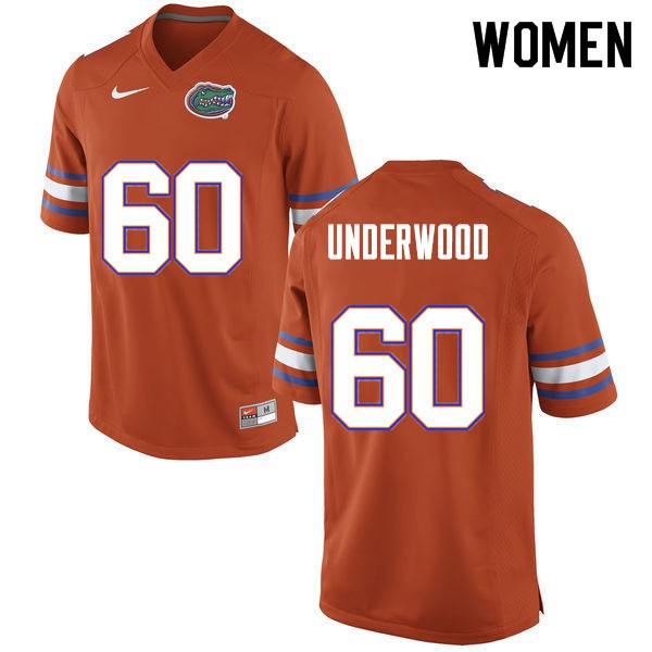 Women #60 Houston Underwood Florida Gators College Football Jerseys Orange